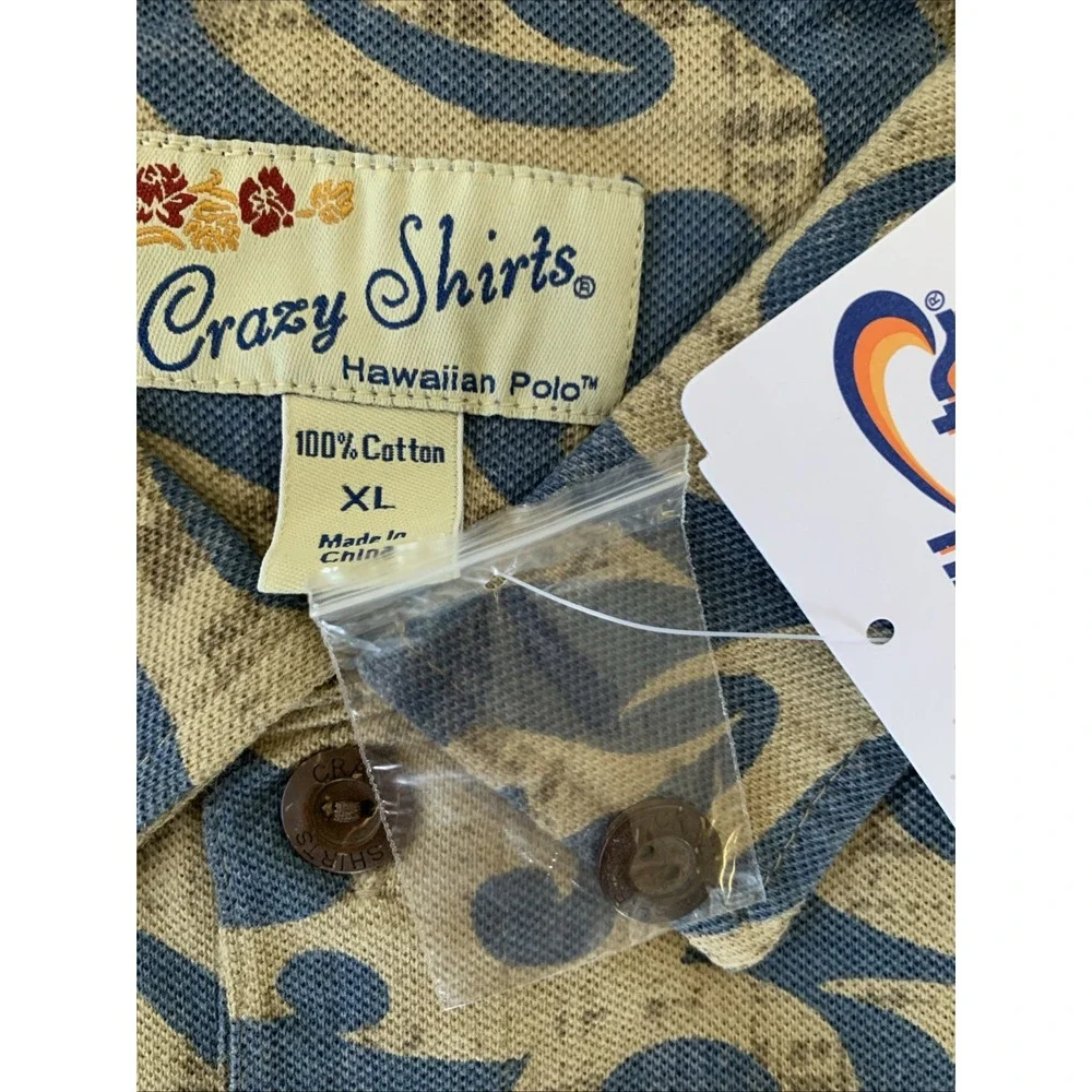 Crazy Shirt Hawaiian Polo Mens XL Currents‎ Wave 100% Cotton Short Sleeve Collar